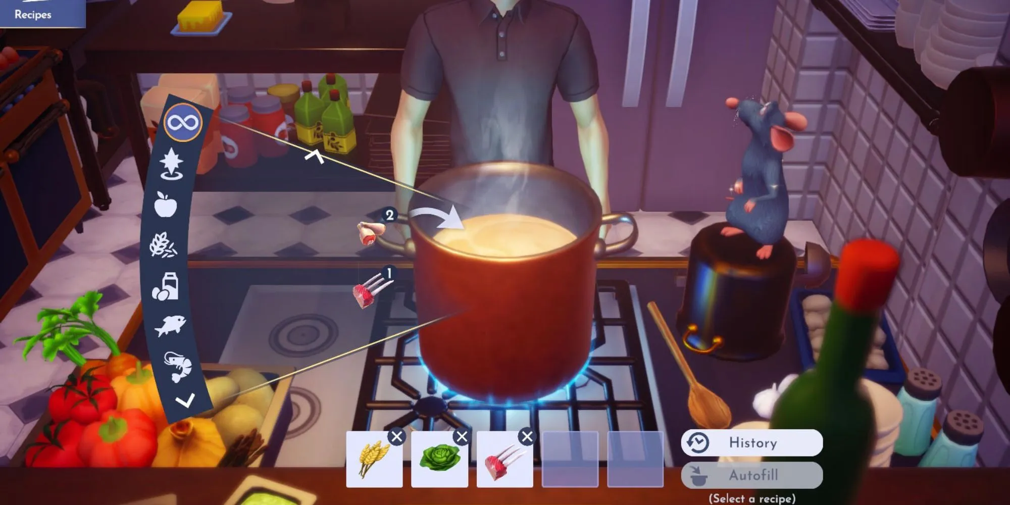 A character cooking a good ol’ fashioned burger in Disney Dreamlight Valley
