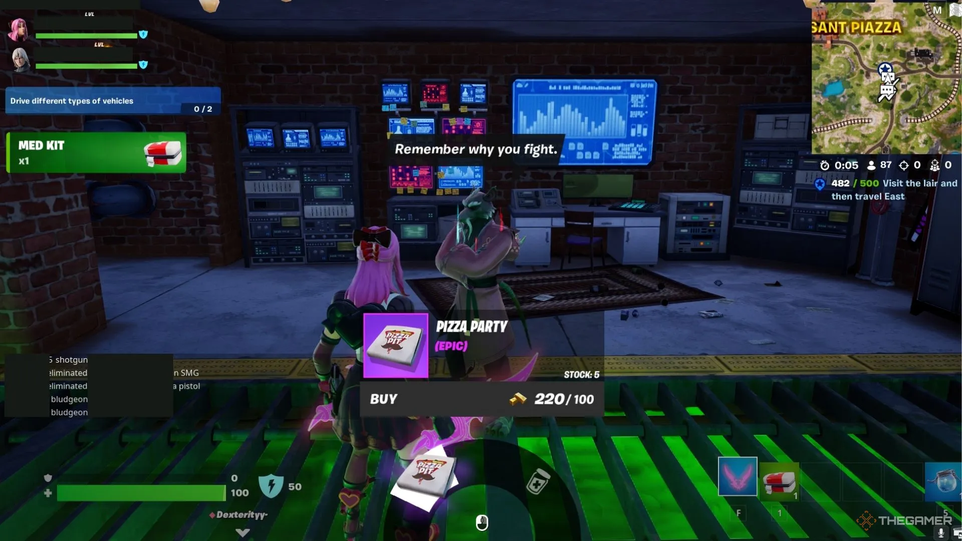 Buying the Fortnite Pizza Party from Splinter in the Lair