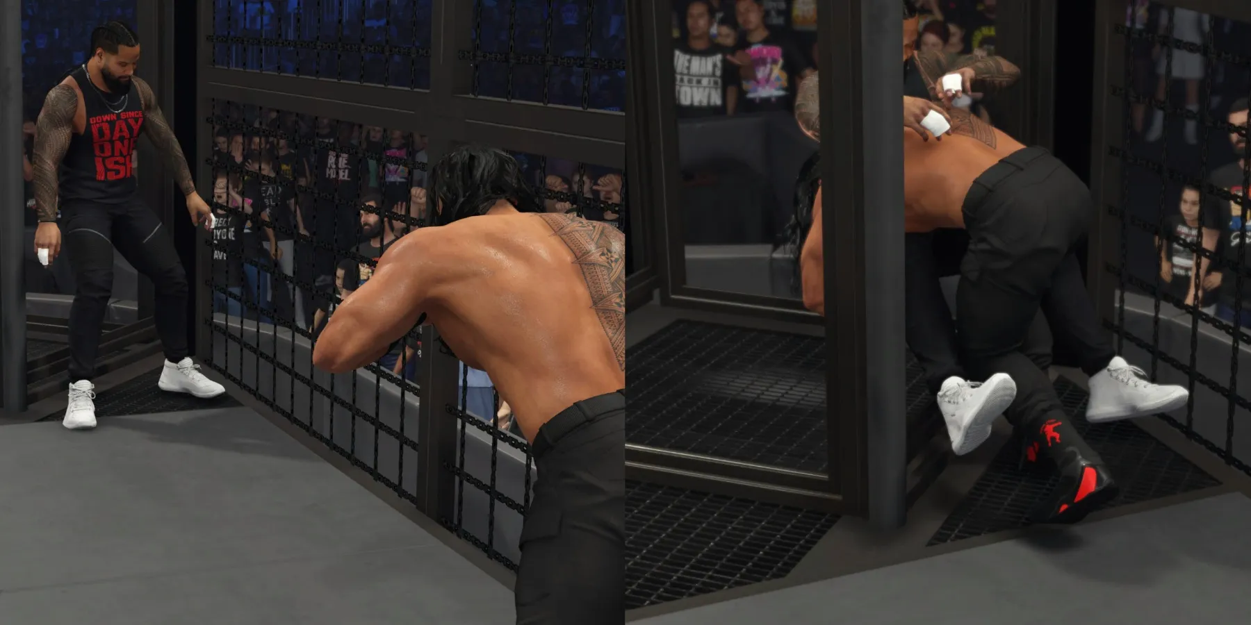 WWE 2K24 Roman Reigns clava la lanza a través de la cápsula