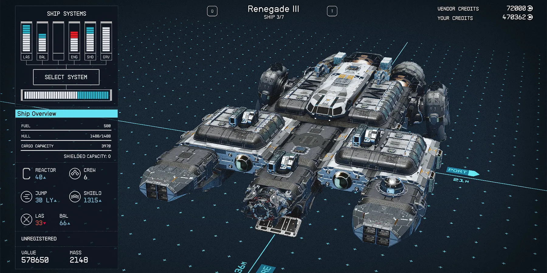 nave Renegade III clase C en campo de estrellas