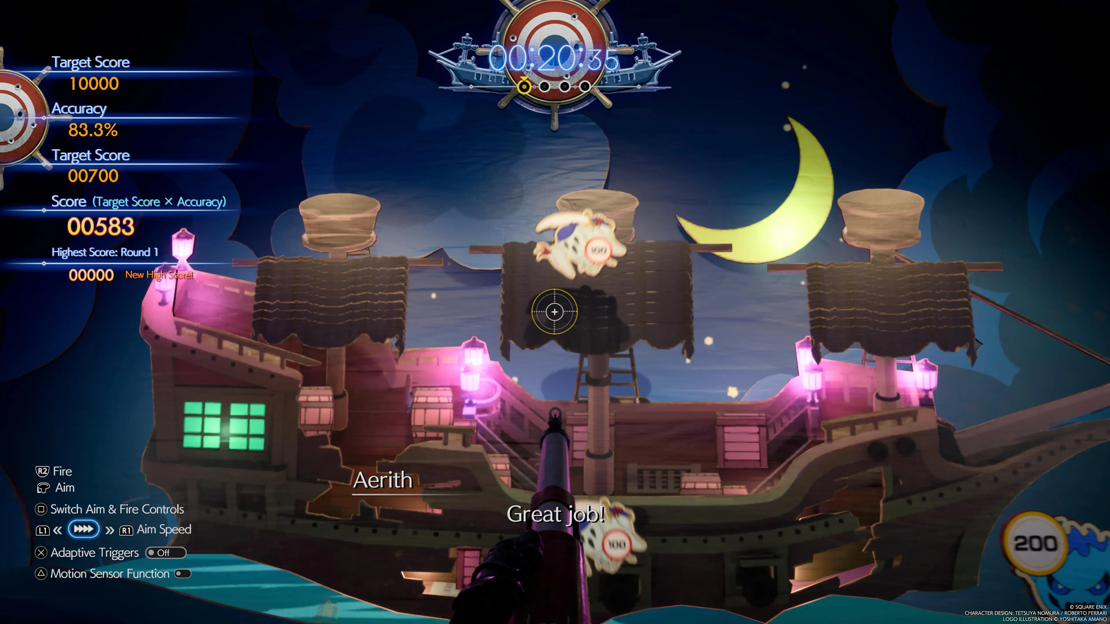 Uma imagem do palco Ghost Ship com o mini-jogo Pirate's Rampage - FF7 Rebirth