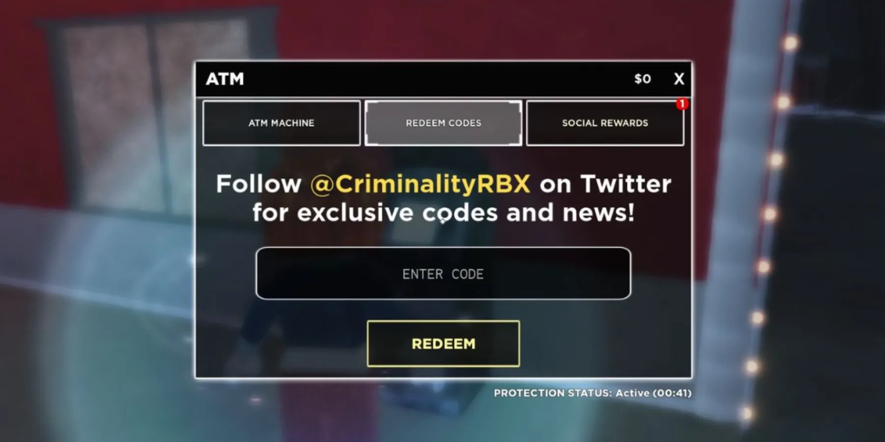 Roblox 犯罪世界：兑换代码选项卡