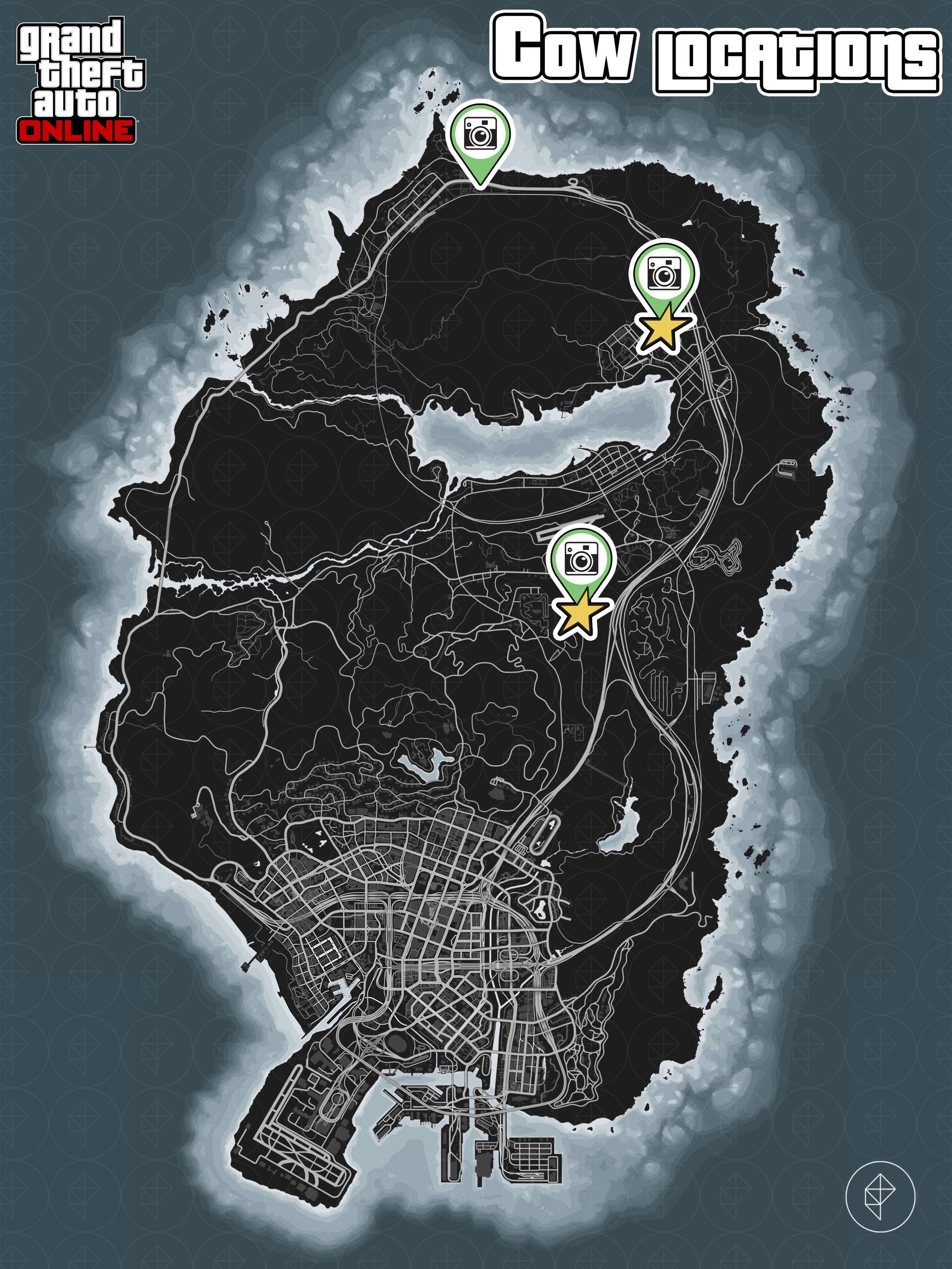 GTA Online map showing cow locations