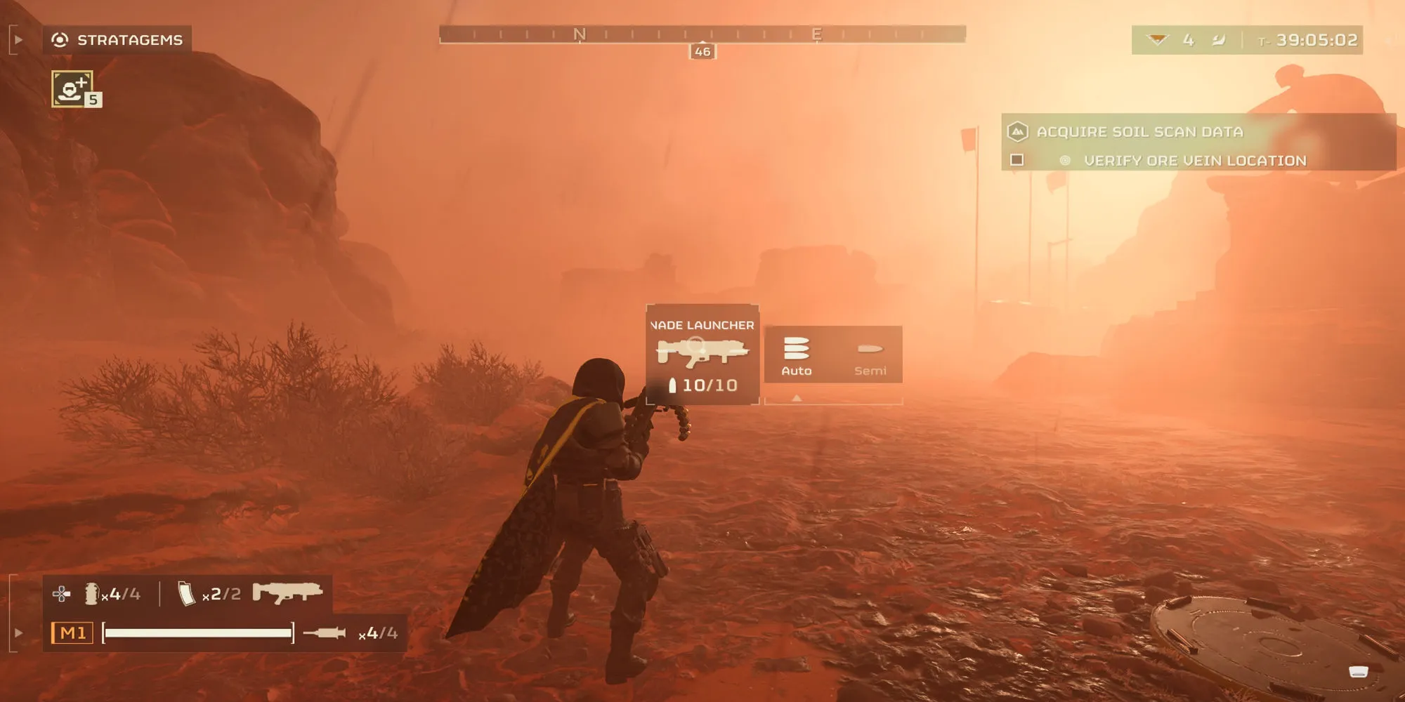 Игрок открывает настройки гранатомета во время миссии