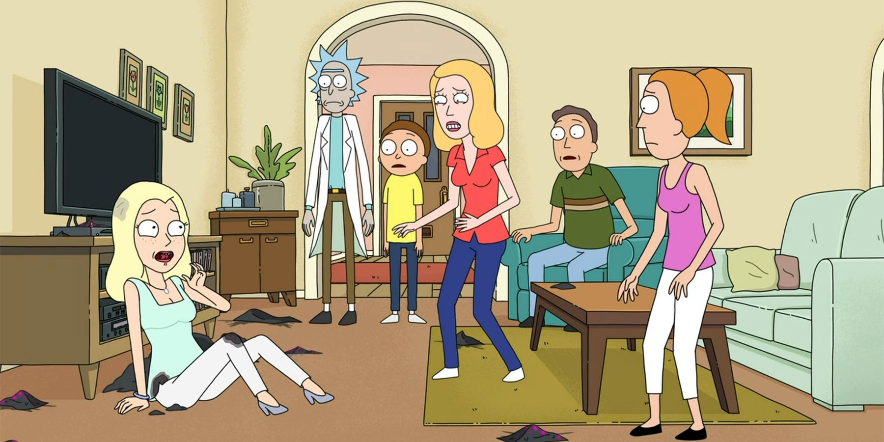 Rick e Morty osservano mentre Diana appare davanti alla famiglia Smith
