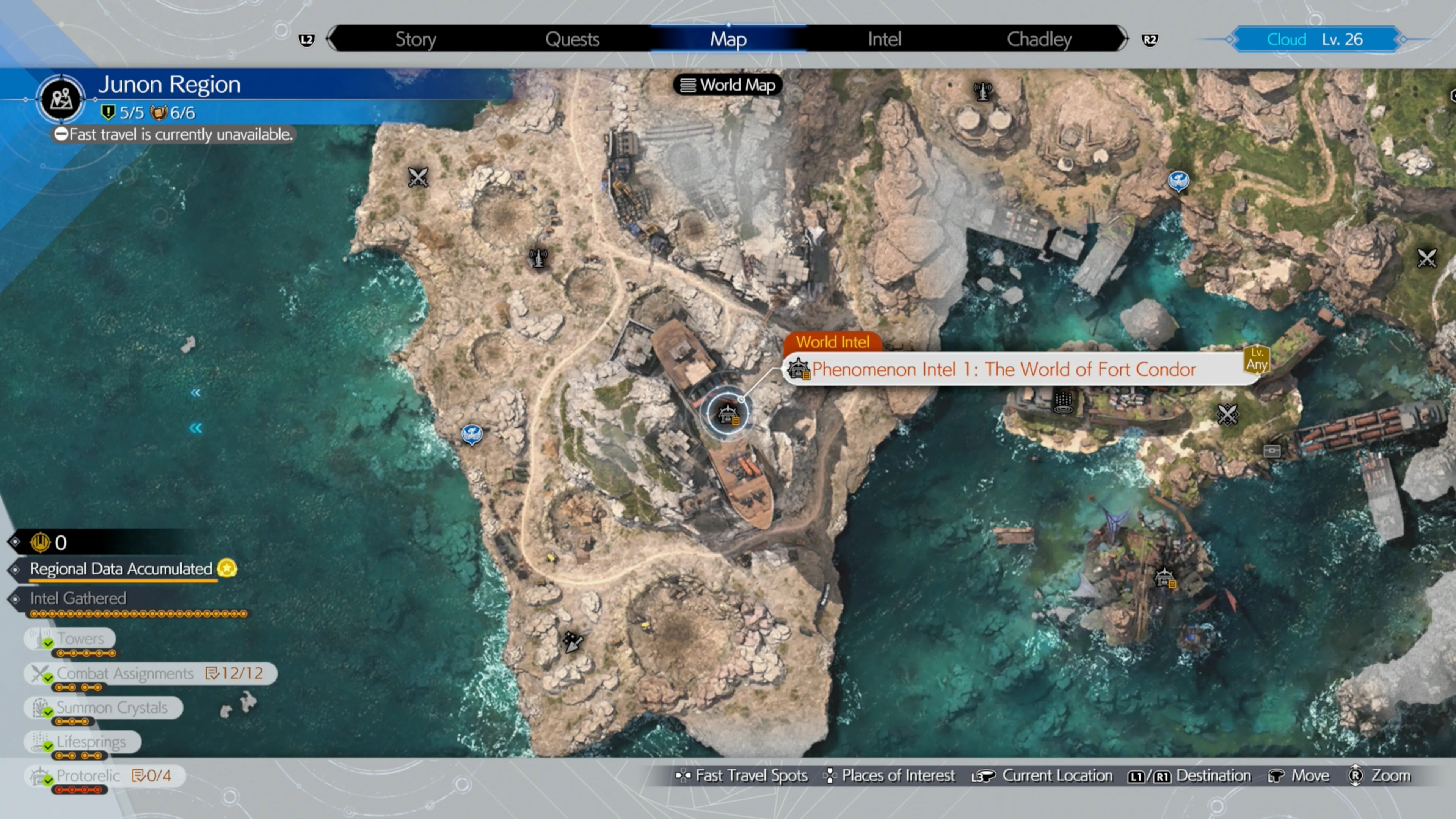La ubicación del primer Phenomenon Intel en tu mapa en la Región de Junon en Final Fantasy 7 Rebirth