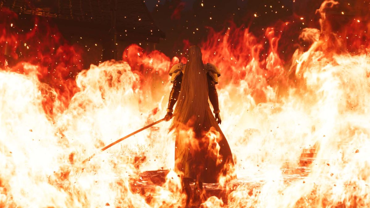 Sephiroth appare tra le fiamme in Final Fantasy 7 Rebirth