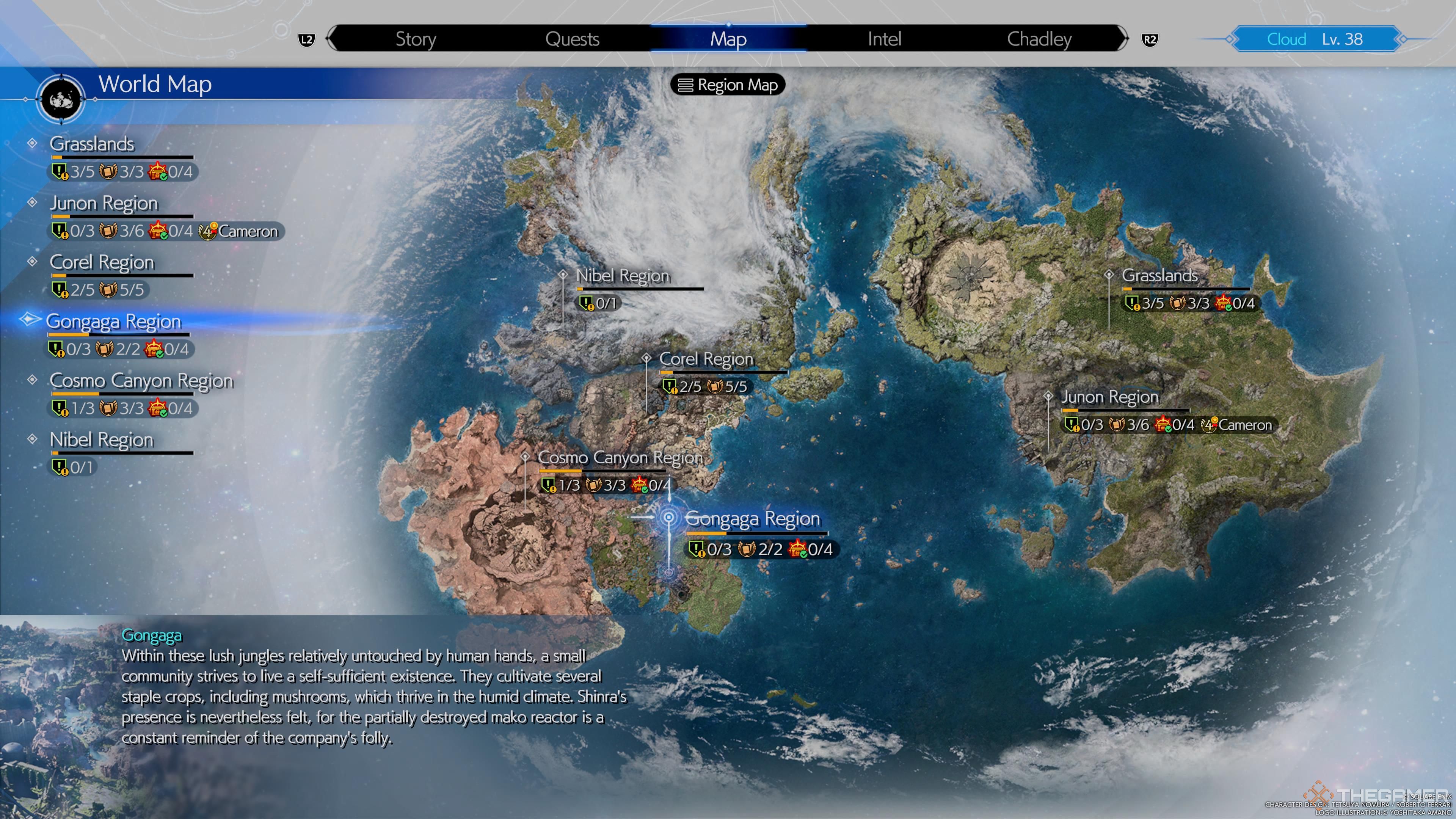 Gongaga on the Final Fantasy 7 Rebirth map