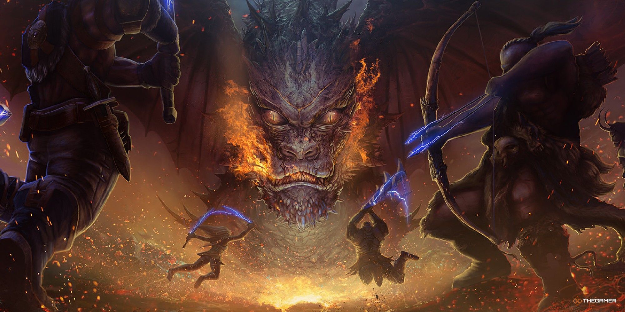 Grupo de Dungeons & Dragons cargando hacia un dragón