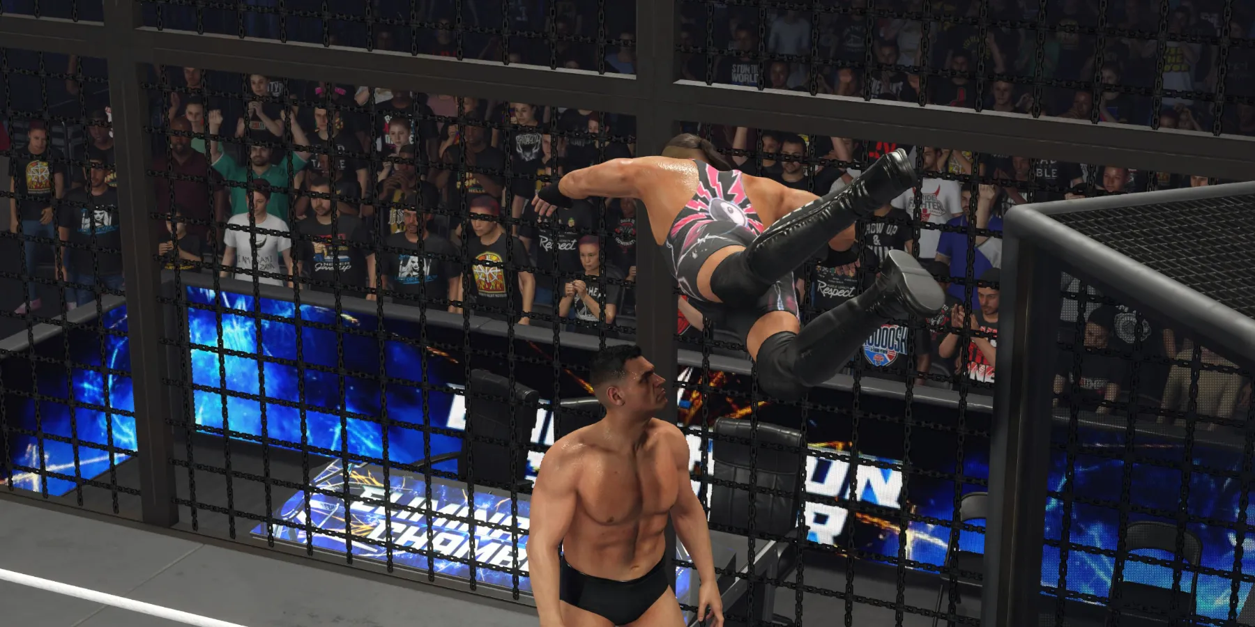 WWE 2K24 RVD saltando desde la cápsula en la Cámara de Eliminación