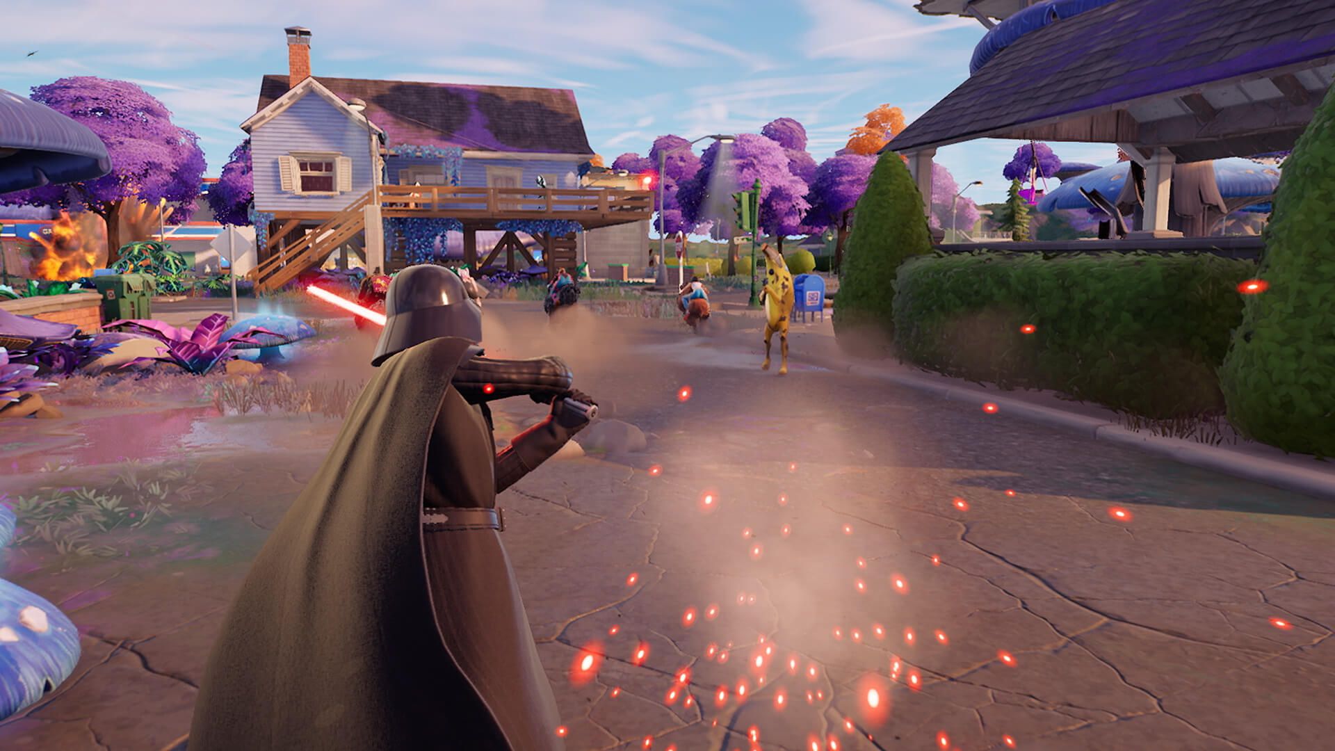 Dark Vador manie un sabre laser dans Fortnite