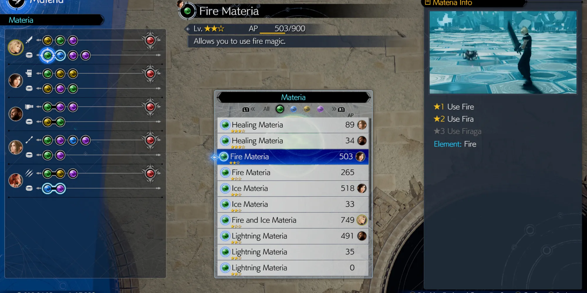 Materia de feu dans Final Fantasy 7 Rebirth