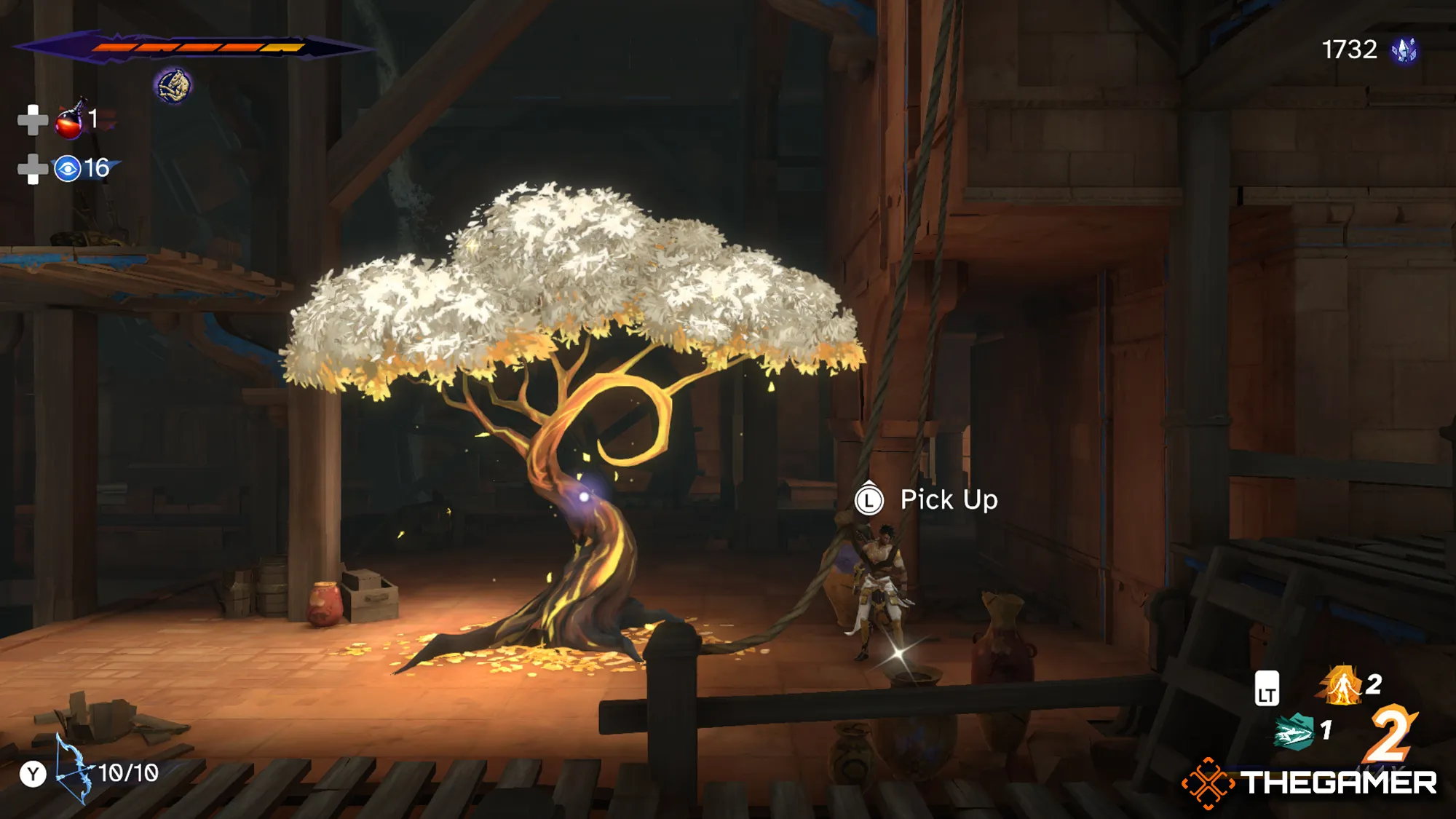 Prince Of Persia: The Lost Crown's Sargon With A Wak-Wak Tree And A Shining Lore Item On The Floor