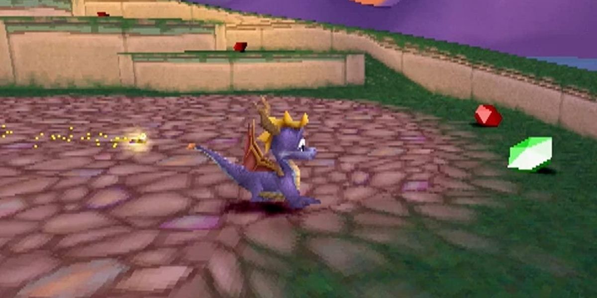 Spyro à côté de gemmes