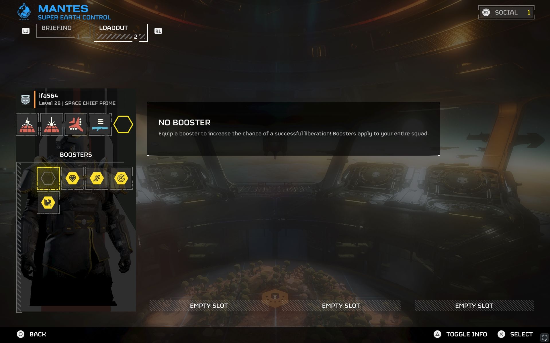 Booster Selection Screen