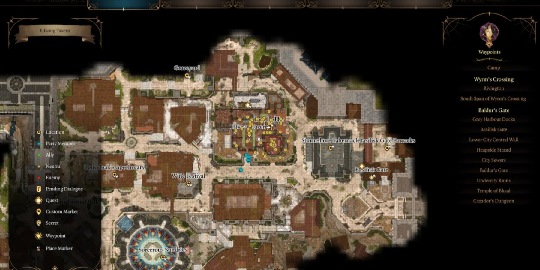 Baldur’s Gate 3: Mappa della posizione dell'Elfsong Tavern