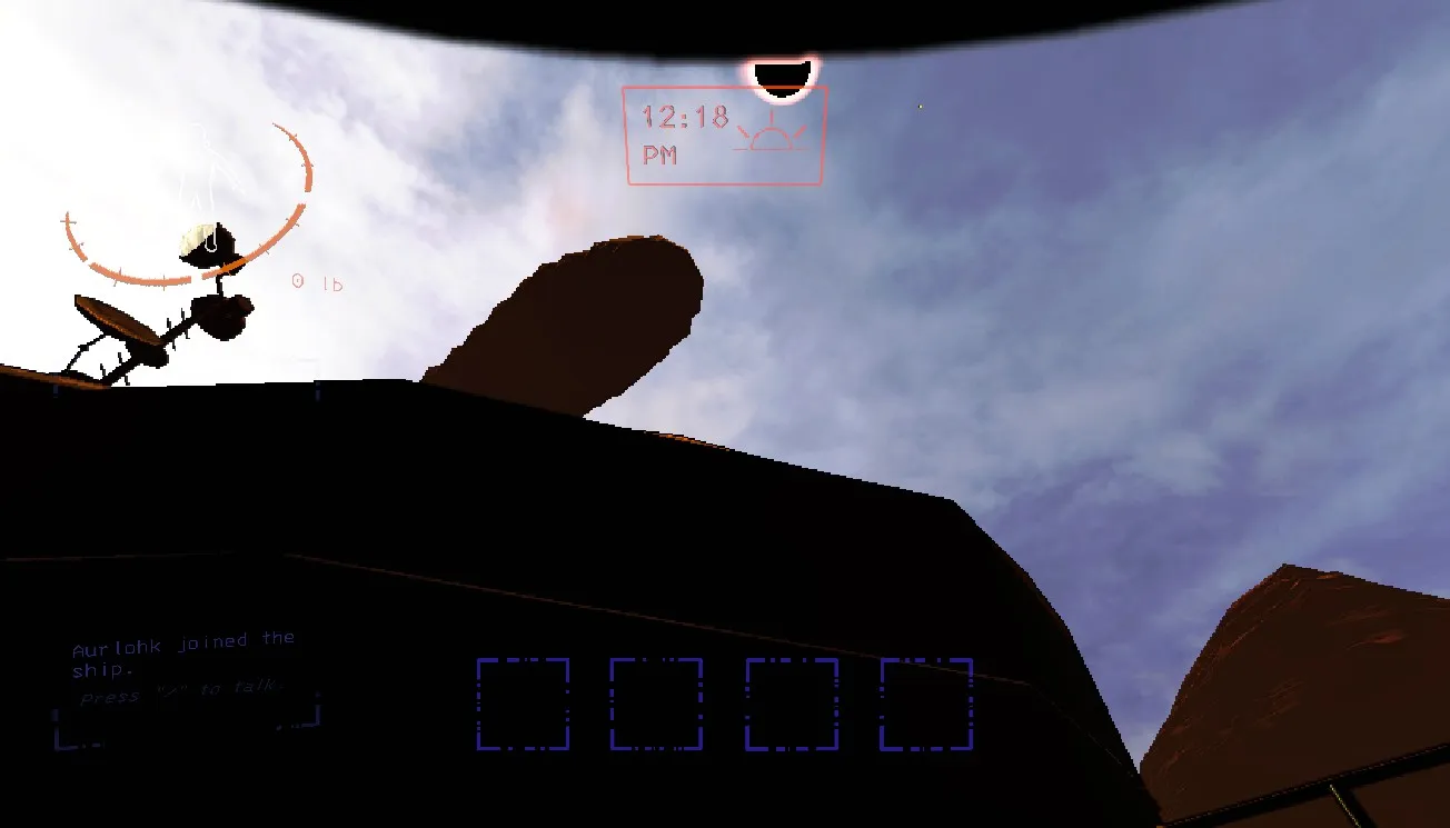 Lethal Company中，玩家角色在日食期间，注视着一个从一个岩石后方降落的地球利维坦的画面。