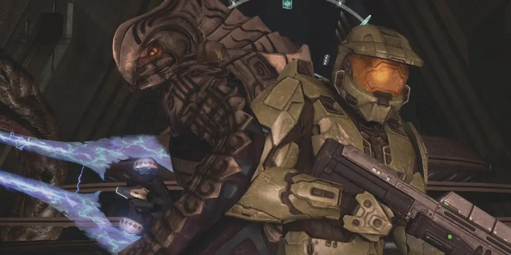 Master Chief and Arbiter standing back to back