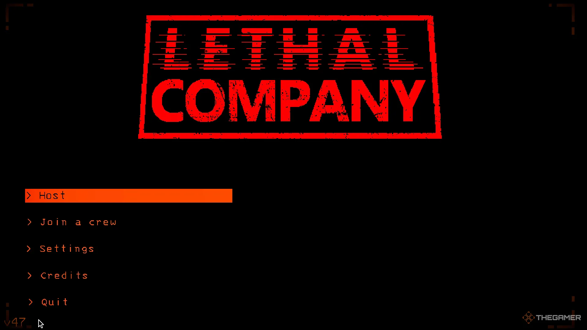Captura de pantalla de Lethal Company mostrando la pantalla de la beta v47