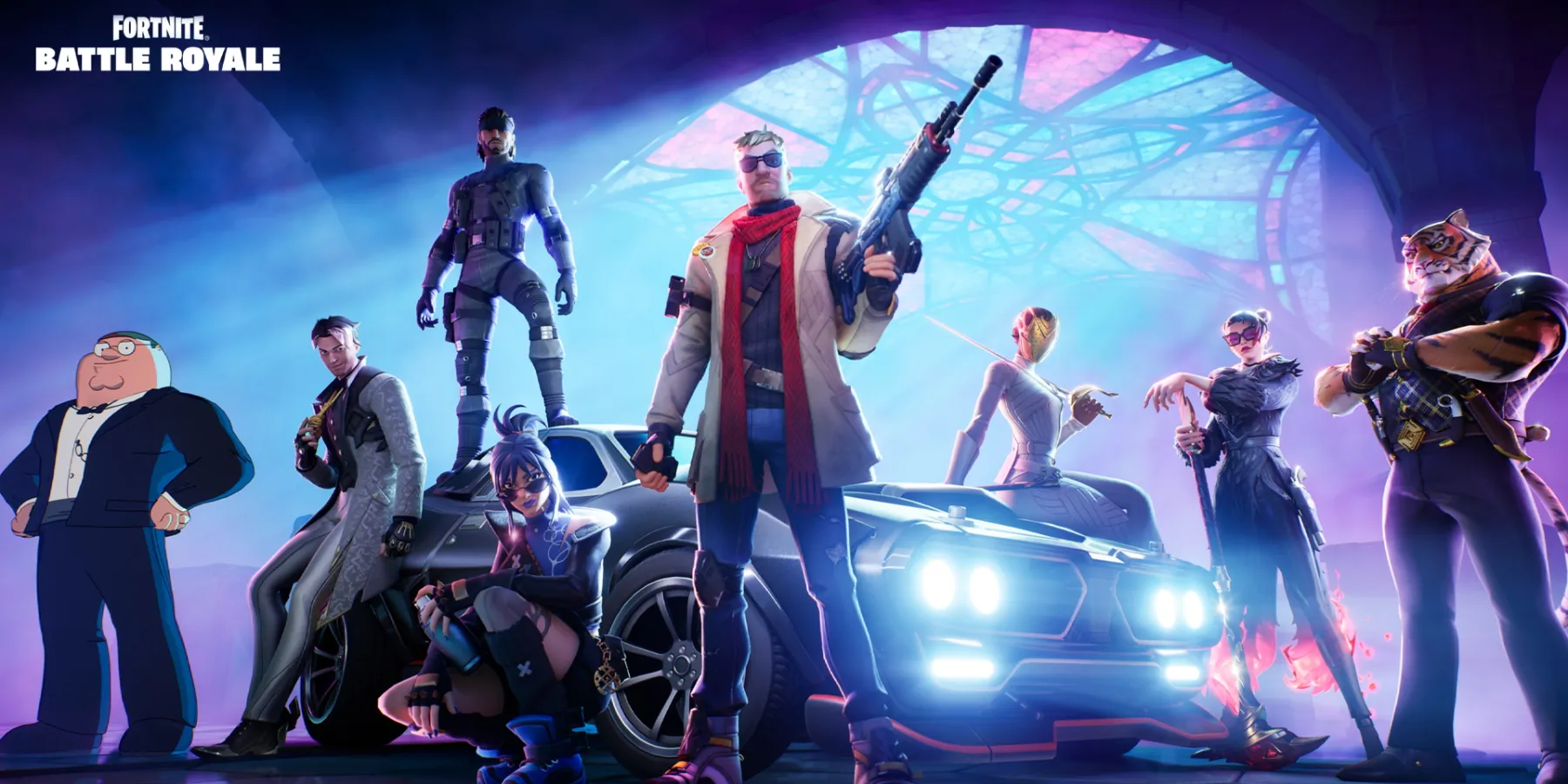 The key visual for Fortnite Chapter 5’s Big Bang battle pass, showing off multiple in-game skins.