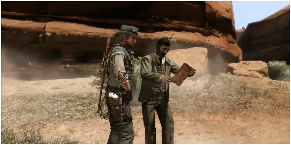 Red Dead Redemption John che parla con un cercatore di tesori