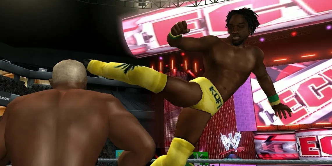 Kofi Kingston ejecutando una finalización en Smackdown Vs. Raw 2010