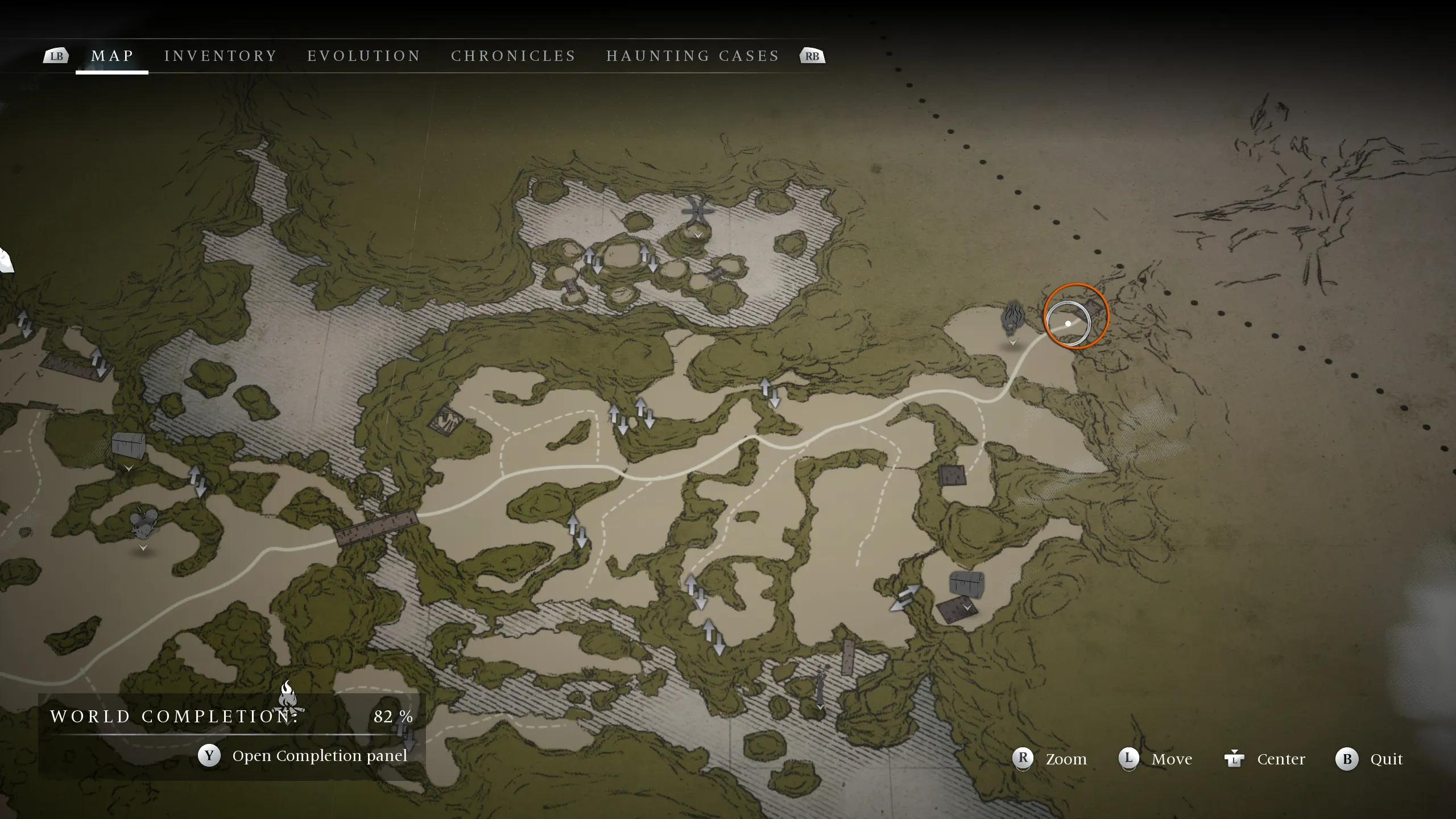 Круг на карте, показывающий местоположение ключа Secret Cache - Banishers Призраки Нового Эдема