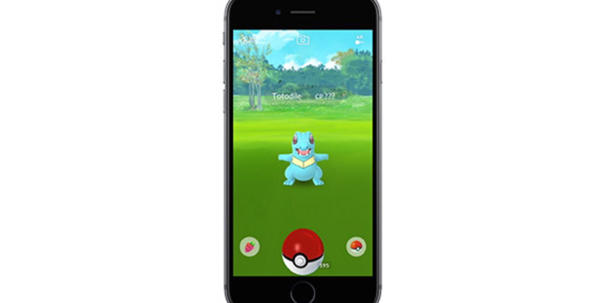 Jogador captura um Totodile usando uma Poke Bola