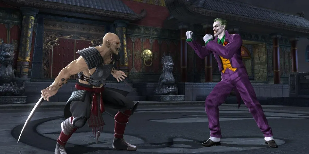 Joker lotta contro Baraka in Mortal Kombat vs. DC Universe