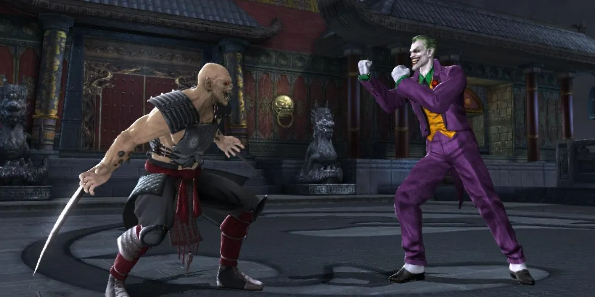 Coringa luta contra Baraka em Mortal Kombat vs. DC Universe