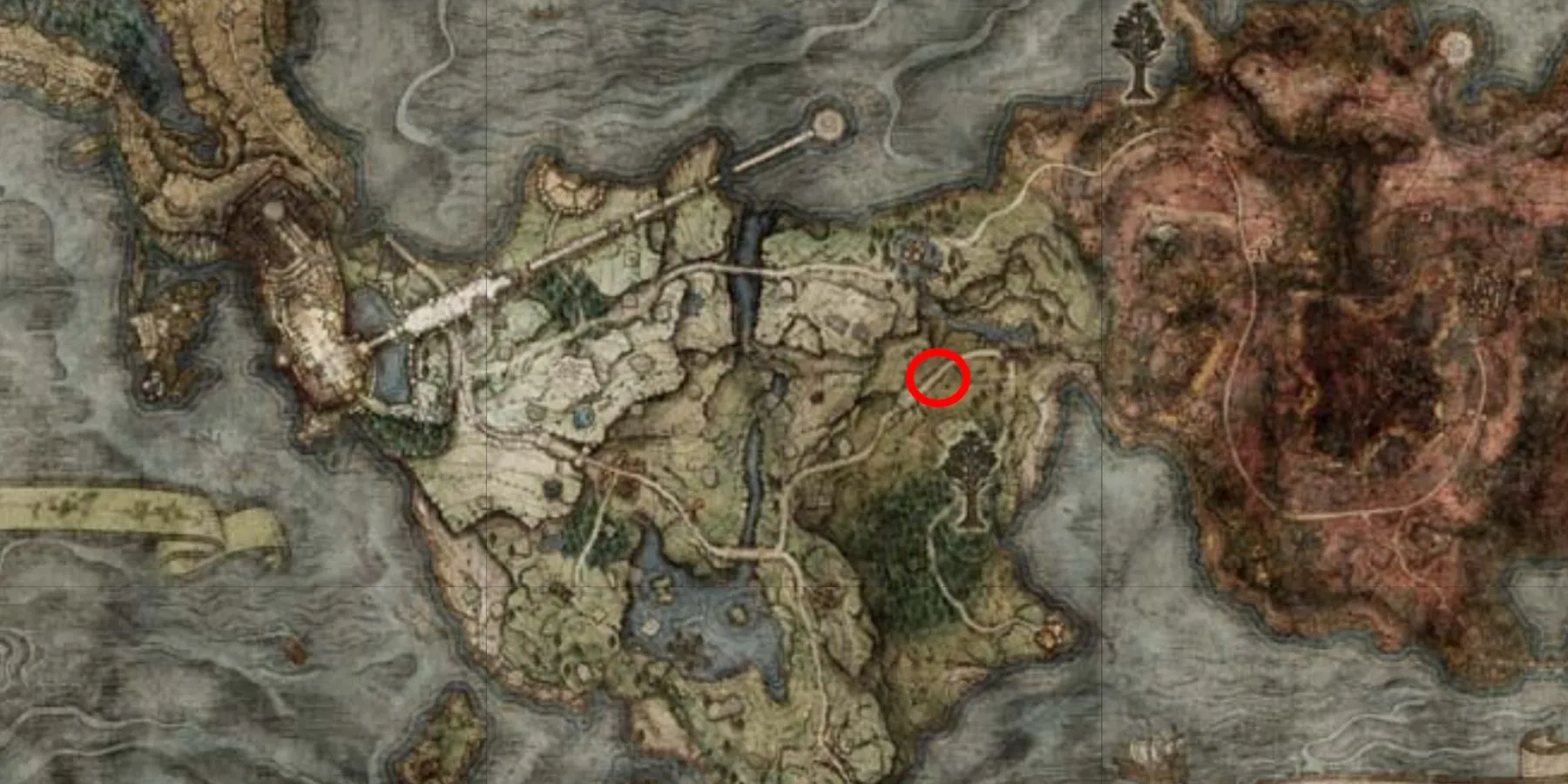 L'emplacement du Livre de Recettes de Fevor [1] sur la carte dans Elden Ring