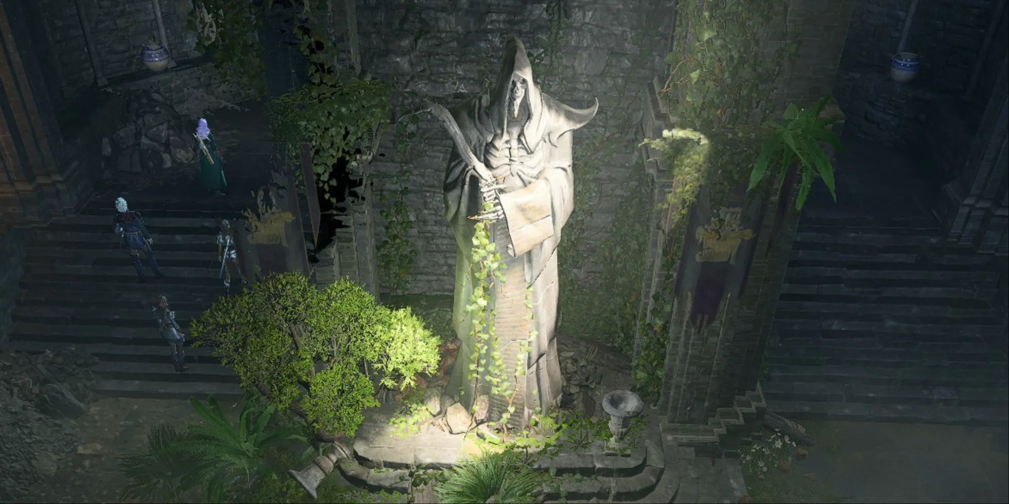 Cripta umida in Baldur's Gate 3 con statua