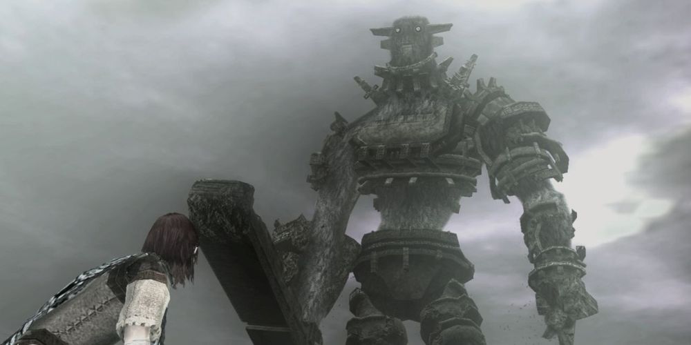 Wander contro il terzo Colosso in Shadow of the Colossus per PS2.