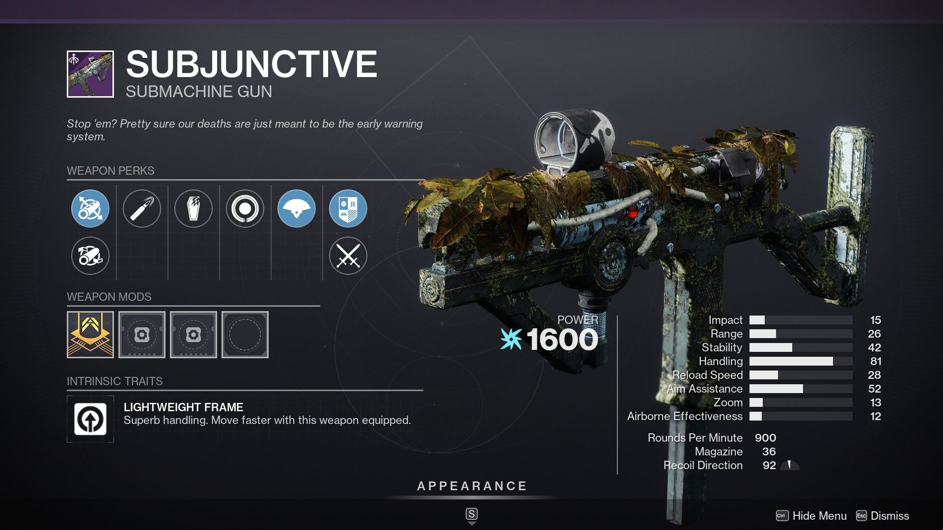 The curated roll for the Subjunctive in Destiny 2
