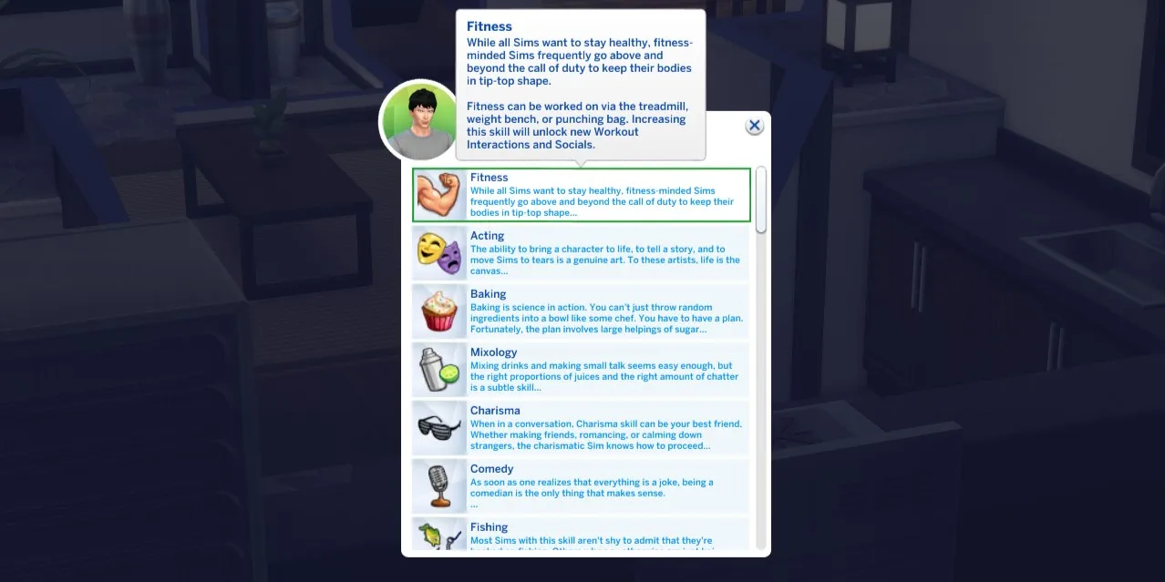 Los Sims 4: Una imagen de la página de opción de Clases de Habilidades