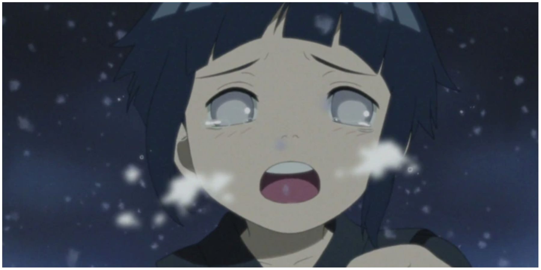 La giovane Hinata che corre e piange in Naruto: The Last