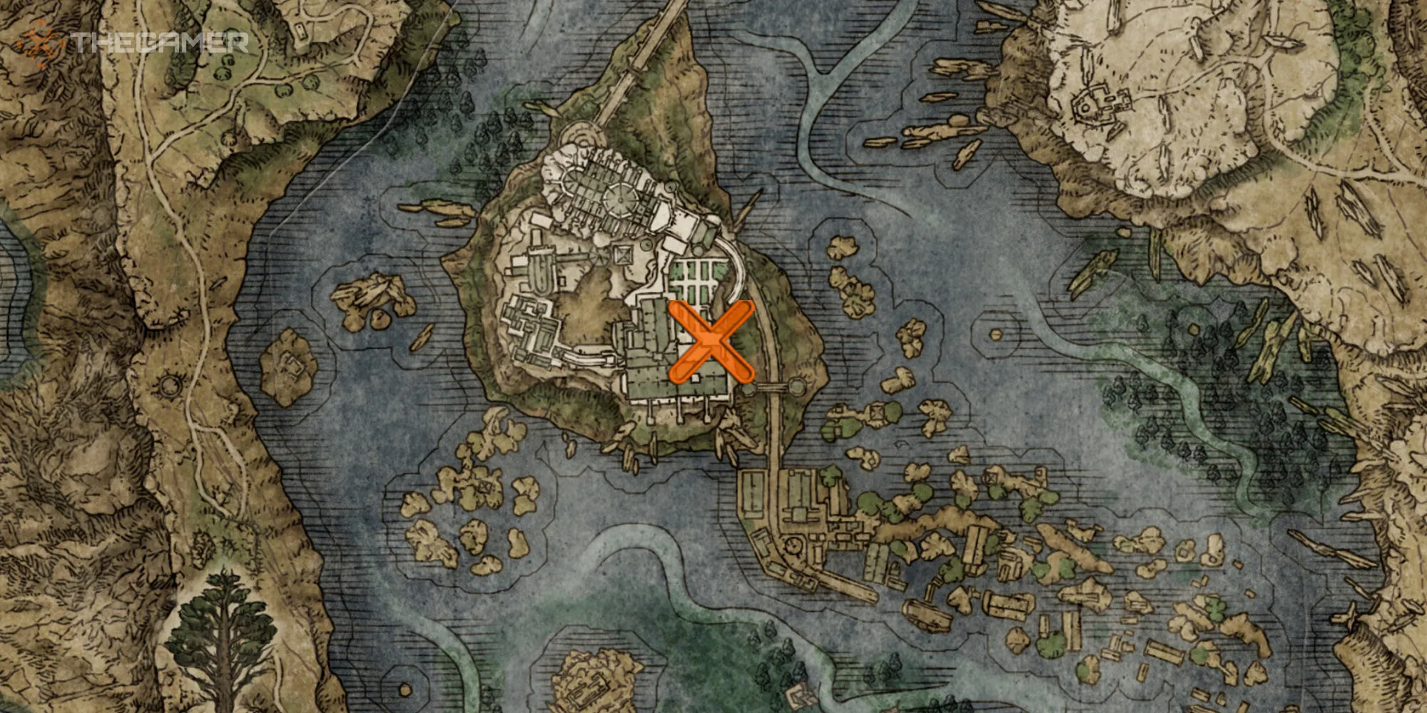 Карта, показывающая местоположение свитка конспекта в академии Райя Лукария в игре Elden Ring