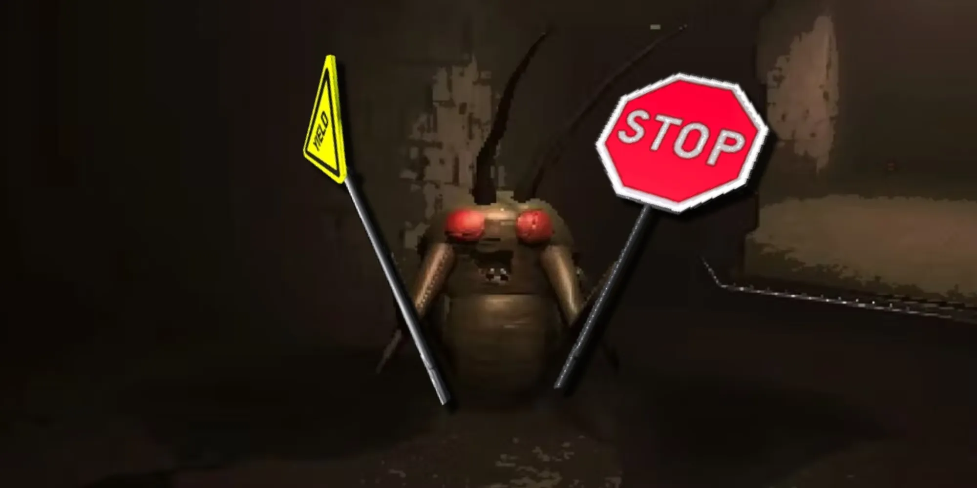 Un Bug Accumulateur tenant un stop sGameTopic dans une main et un yield sGameTopic dans l'autre, deux armes pouvant être utilisées contre les ennemis