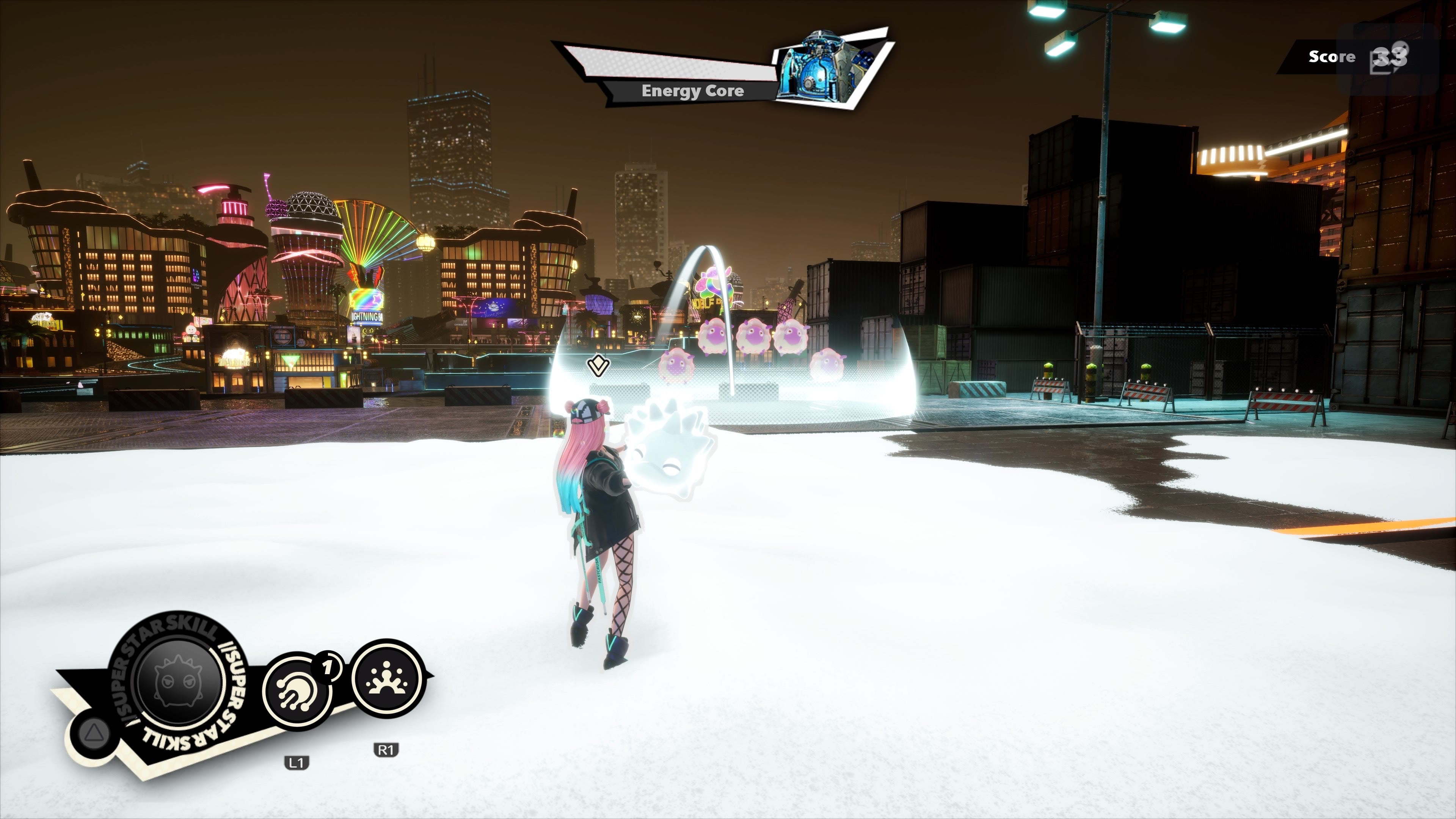 Soa apunta con una habilidad de área de efecto en una captura de pantalla de Foamstars.