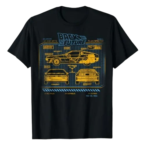 T-shirt schémas DeLorean du 35e anniversaire de Retour vers le futur