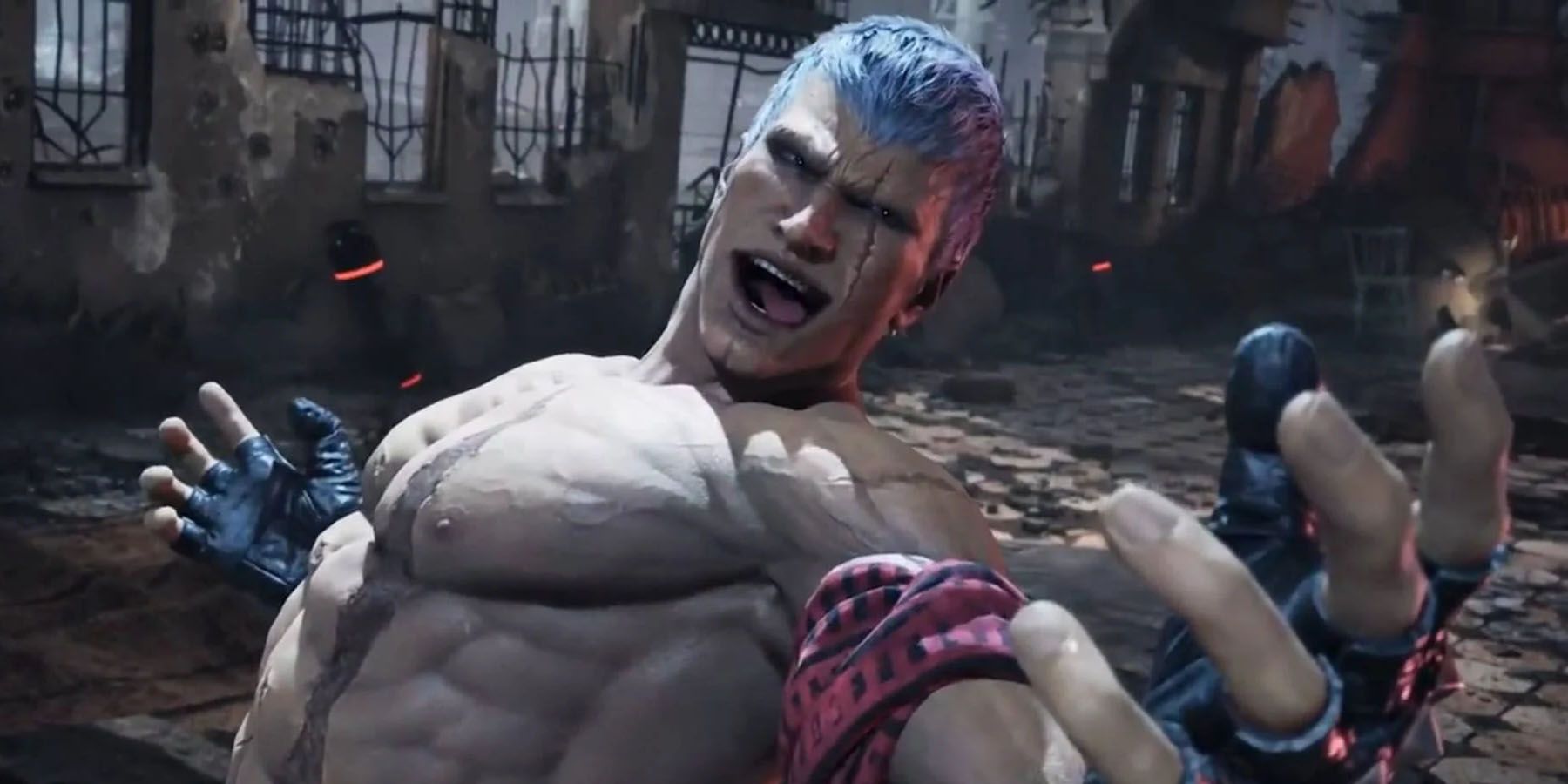 A screenshot of Bryan Fury taunting his opponent in Tekken 8.