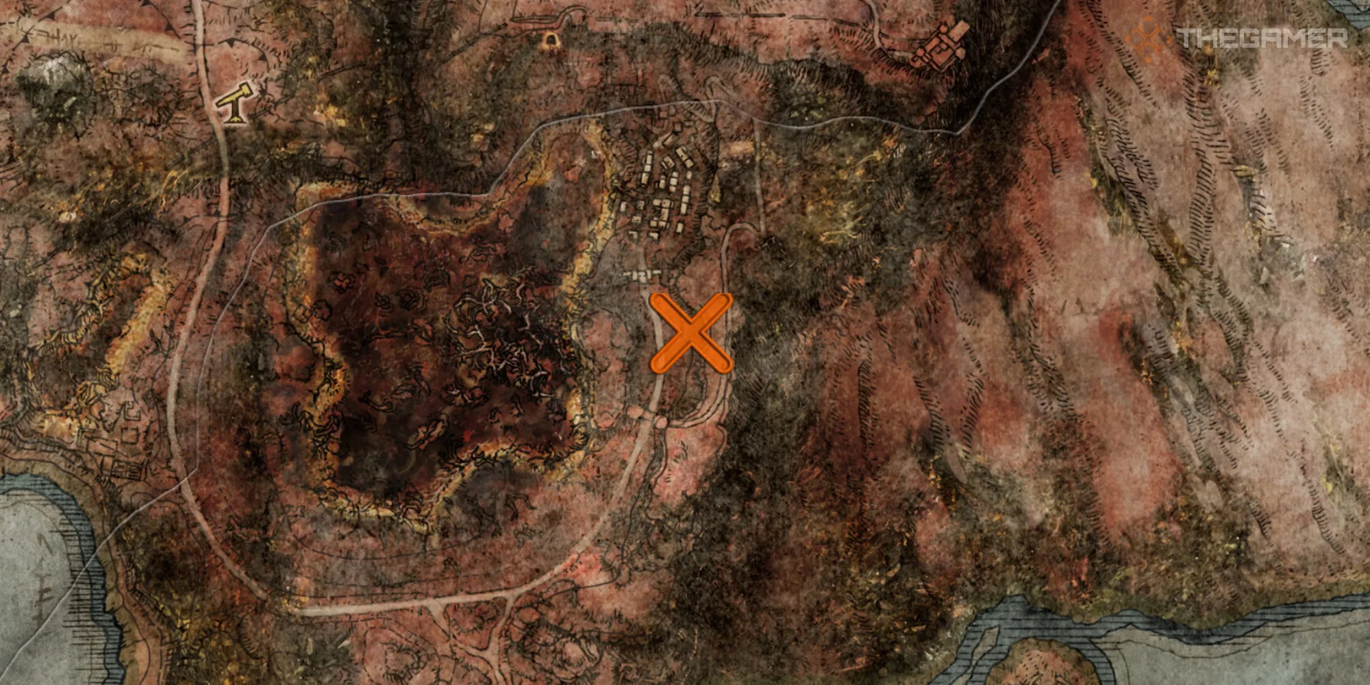 在《埃尔登环》中显示凯利德中高瑞位置的地图