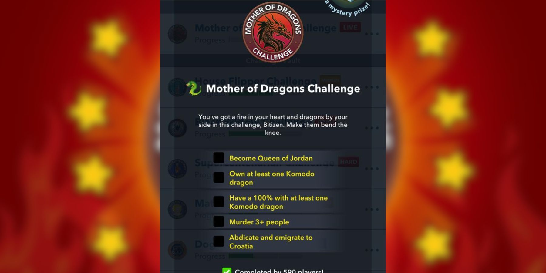 sfida madre dei draghi bitlife