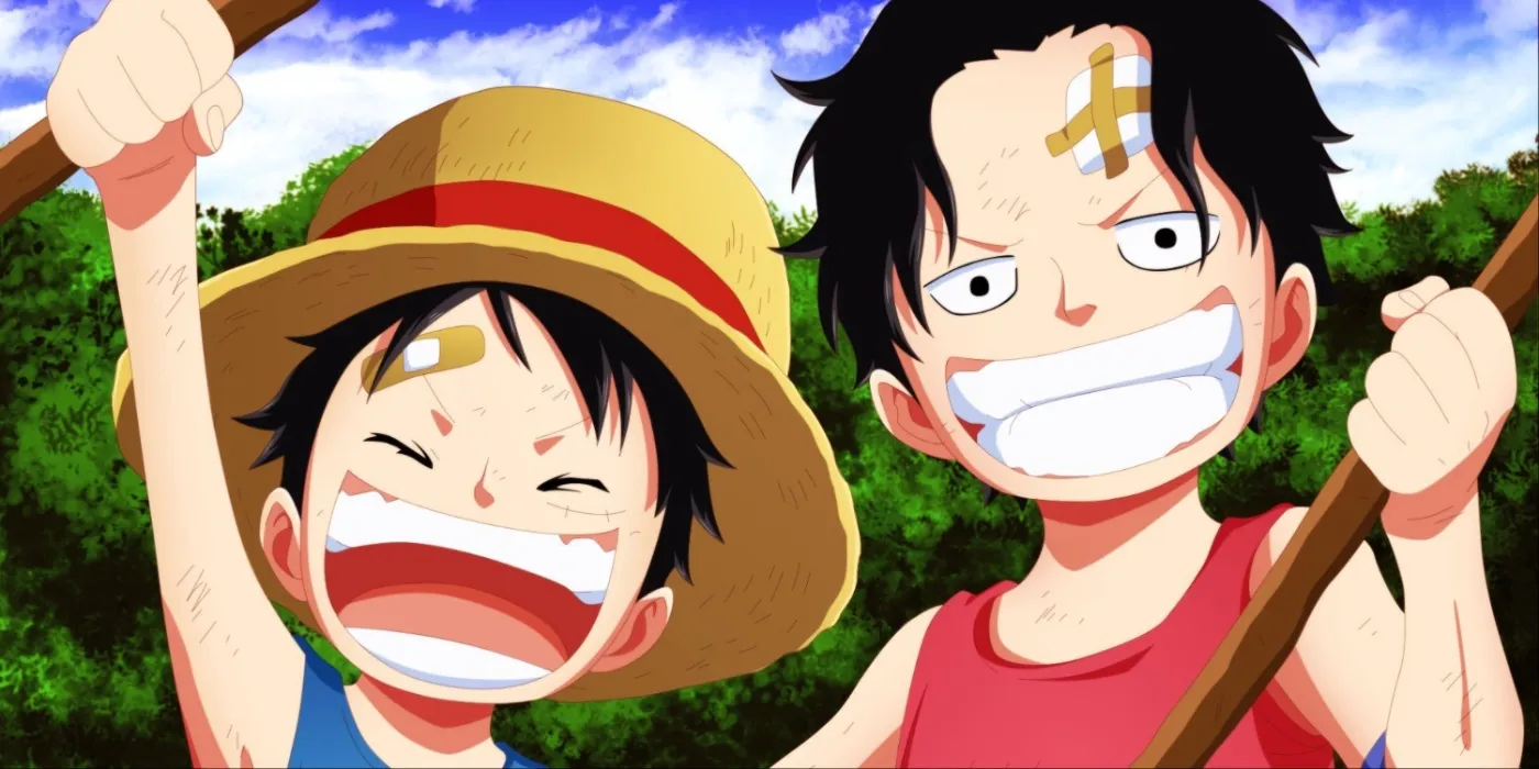 Le jeune Ace et Luffy s'amusant dans One Piece