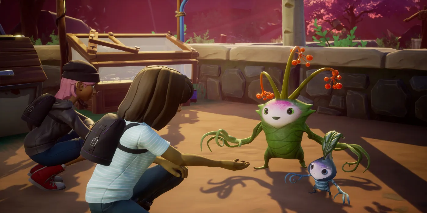 Parlando con piccoli personaggi vegetali in Drake Hollow