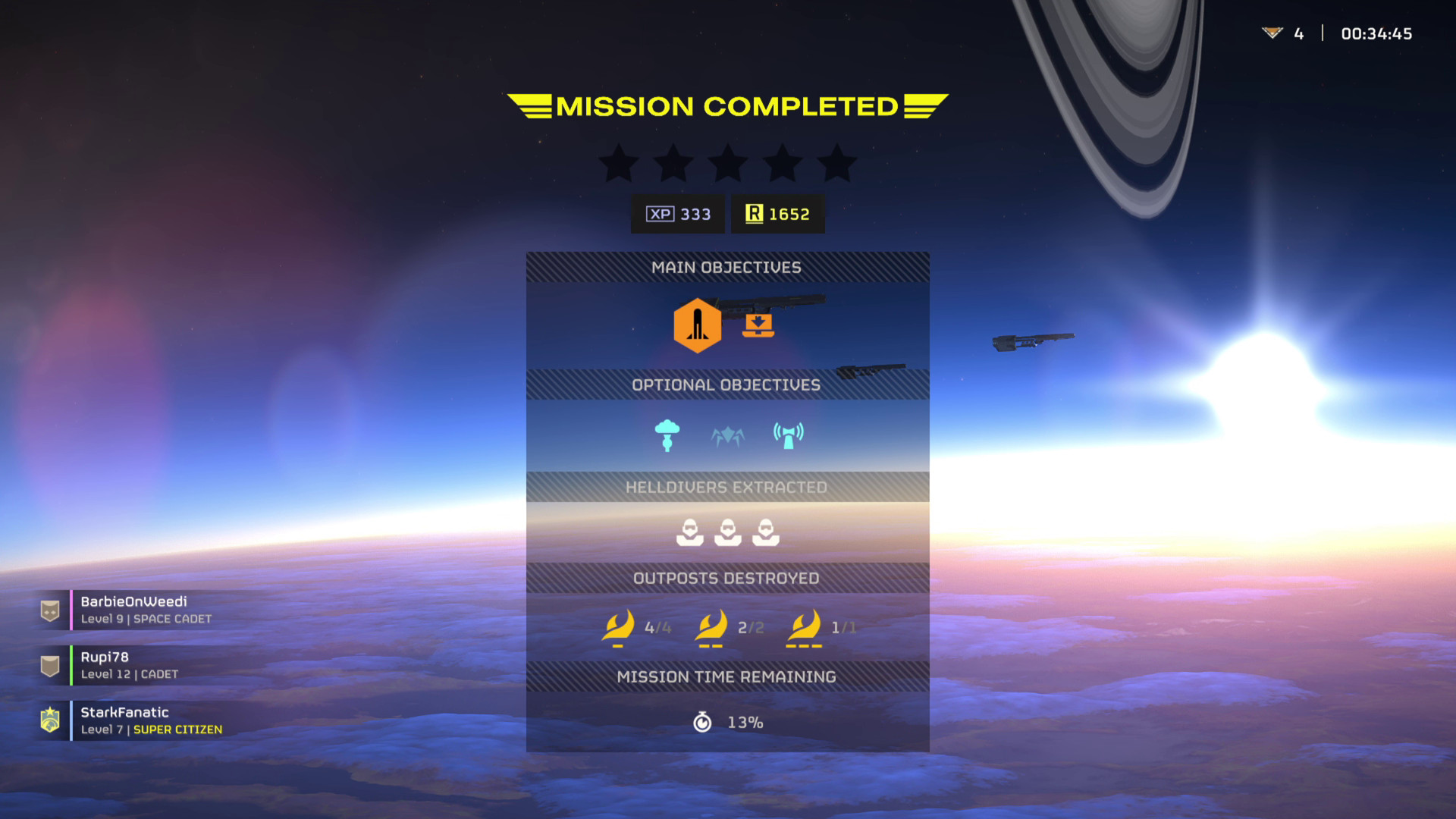 Mission complete screen