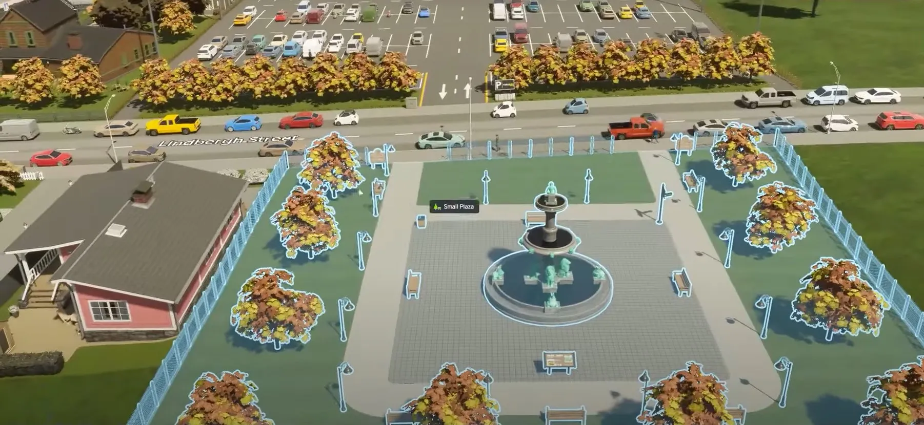Small plaza from parks and recreation in Cities: Skylines 2