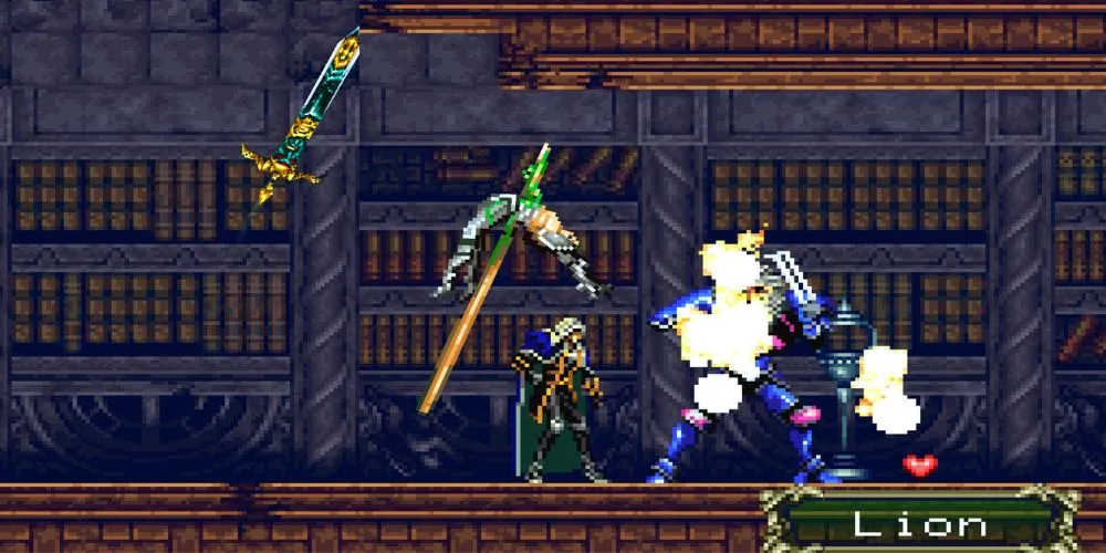 Alucard fighting enemies while exploring Dracula’s castle.