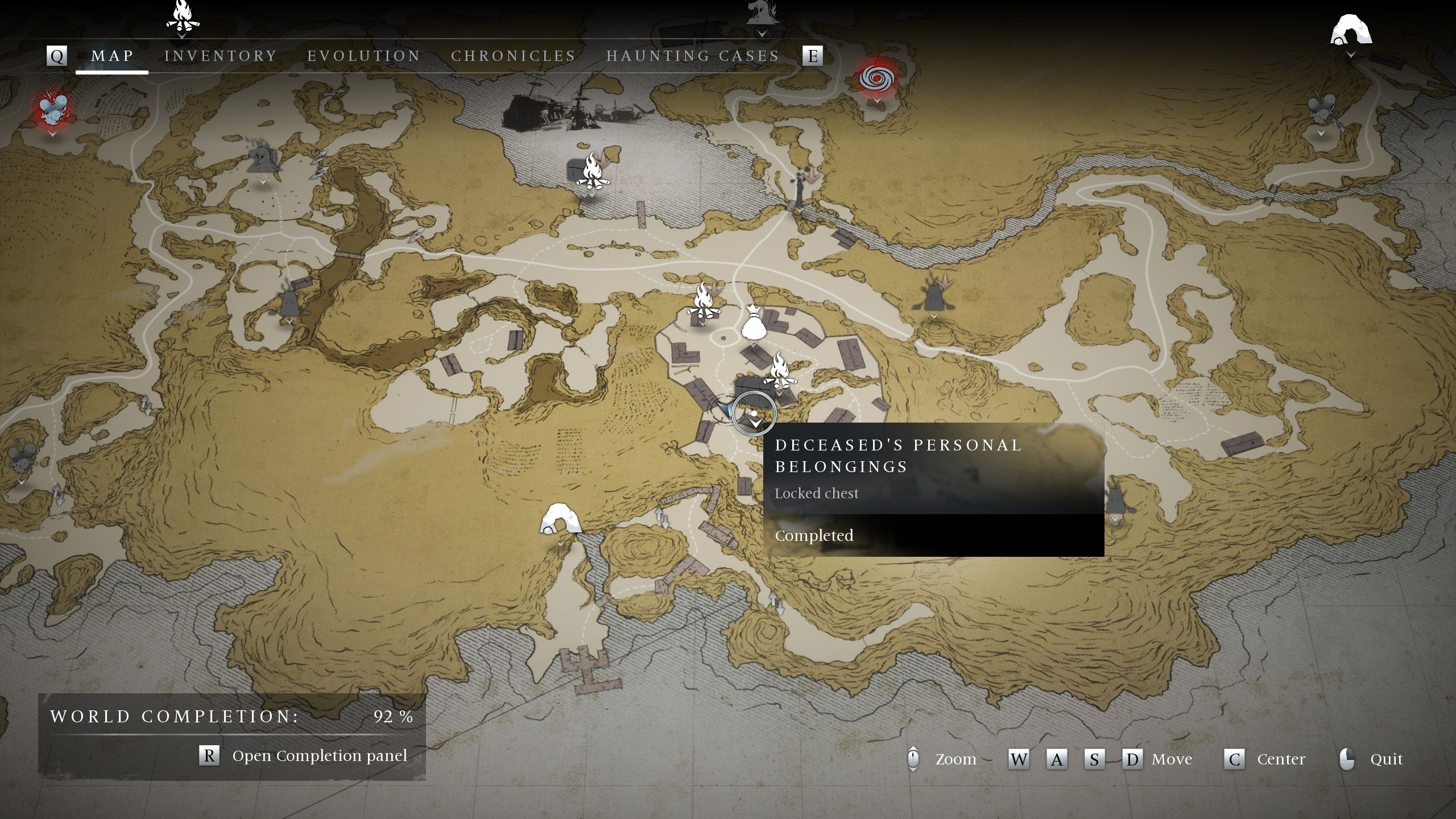 Une carte montrant l'emplacement du coffre verrouillé des Affaires Personnelles du Défunt - Banishers Ghosts of New Eden