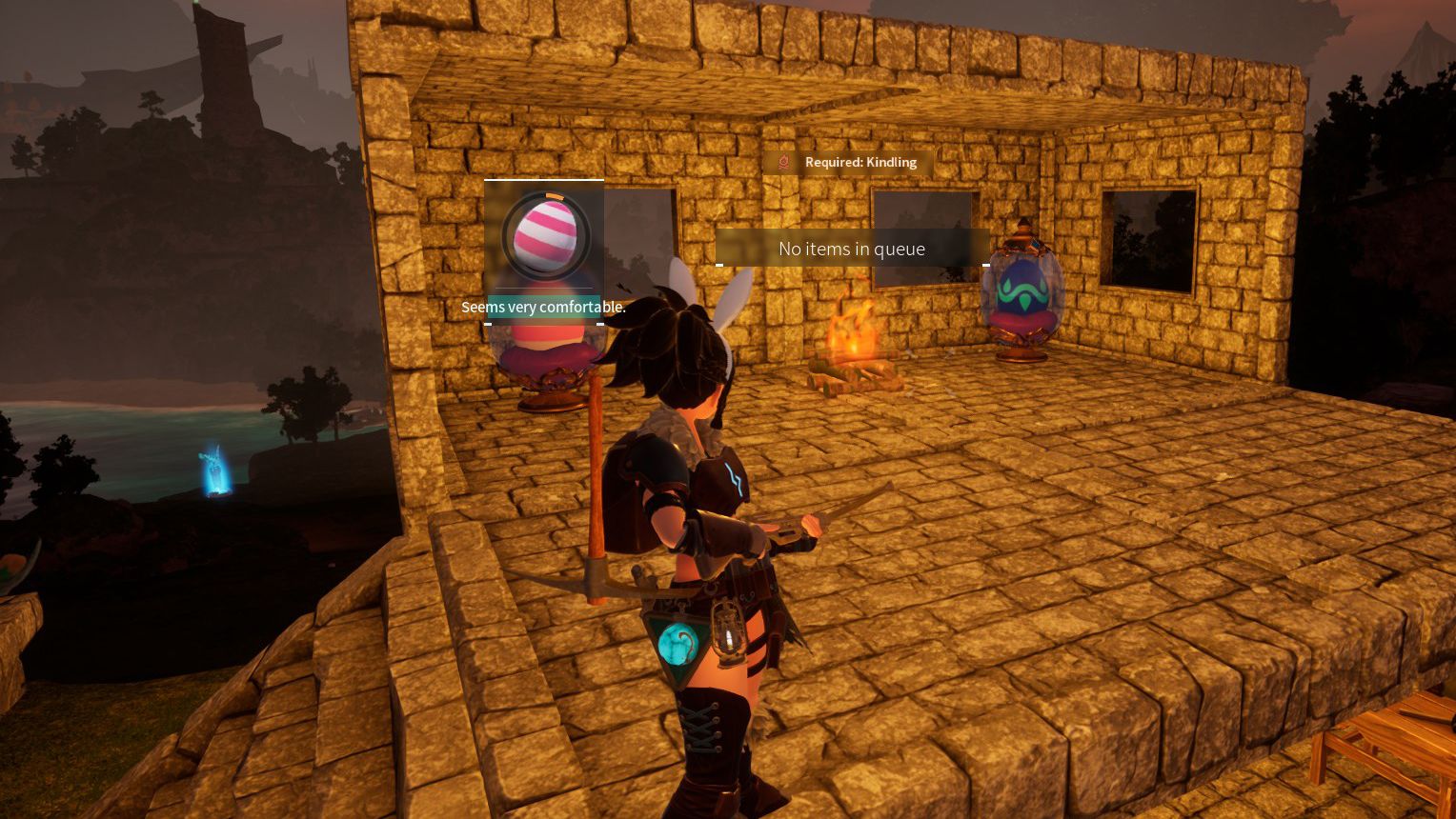 A Palworld player stands in front of two eggs hatching